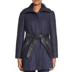 Via Spiga Collared Waist Faux Leather Belt Coat